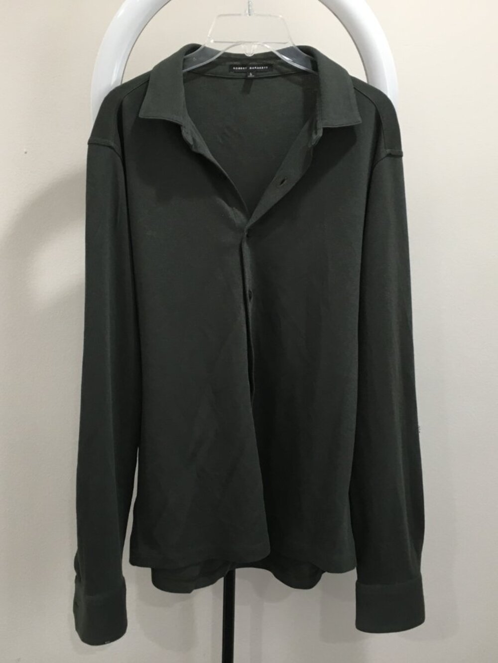 ROBERT BARAKETT Gray/Green'ish MILO Long Sleeve Knit Button Shirt